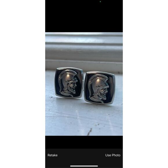 Hickok USA Retro Warrior Soldier Spartan Trojan Vintage Silver Tone Cufflinks - Picture 8 of 8